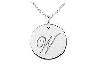14K White Gold Plain Letter W Script Disc Initial Pendant