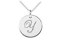 14K White Gold Plain Letter Y Script Disc Initial Pendant