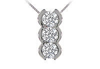 Three Stone Diamond Pendant : 14K White Gold - 1.00 CT Diamonds
