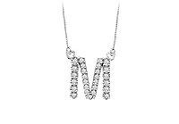 Petite Baby Charm Diamond M Initial Pendant : 14K White Gold - 0.20 CT Diamonds