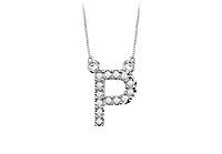 Petite Baby Charm Diamond P Initial Pendant : 14K White Gold - 0.20 CT Diamonds