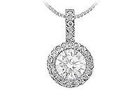 Cubic Zirconia Circle Pendant : 14K White Gold - 1.25 CT TGW