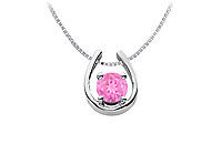 Created Pink Sapphire Horseshoe Pendant : 14K White Gold - 1.00 CT TGW