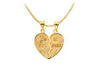 14K Yellow Gold Best Friends Heart Pendant