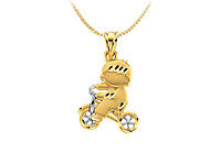Child on Tricycle Pendant 14K Two Tone ( White and Yellow ) Gold