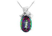 Mystic Topaz and Diamond Pendant : 14K White Gold - 7.75 CT TGW