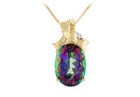 Mystic Topaz and Diamond Pendant : 14K Yellow Gold - 7.75 CT TGW