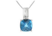 Blue Topaz and Diamond Pendant : 14K White Gold - 3.10 CT TGW