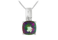 Mystic Topaz and Diamond Pendant : 14K White Gold - 3.50 CT TGW