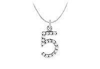 Diamond Numeric 5 Charm Pendant : 14K White Gold - 0.08 CT Diamonds