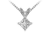 14K White Gold : Princess Cut Diamond Solitaire Pendant - 0.15 CT. TW.