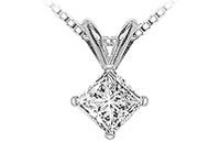 14K White Gold : Princess Cut Diamond Solitaire Pendant - 0.75 CT. TW.
