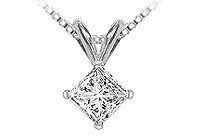14K White Gold : Princess Cut Diamond Solitaire Pendant - 1.00 CT. TW.