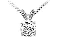 14K White Gold : Round Diamond Solitaire Pendant - 0.75 CT. TW.