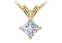 14K Yellow Gold : Princess Cut Diamond Solitaire Pendant - 0.50 CT. TW.