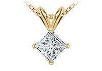 14K Yellow Gold : Princess Cut Diamond Solitaire Pendant - 0.75 CT. TW.