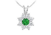Emerald and Diamond Flower Pendant : 14K White Gold - 0.75 CT TGW