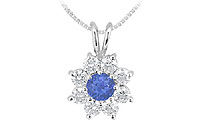 Sapphire and Diamond Flower Pendant : 14K White Gold - 0.75 CT TGW