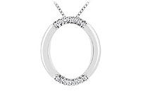 Diamond Oval Pendant : 14K White Gold - 0.10 CT Diamonds
