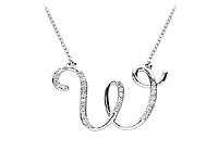 Diamond Letter W Script Initial Pendant : 14K White Gold - 0.10 CT Diamonds