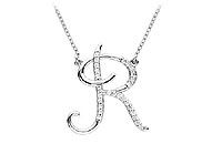Diamond Letter R Script Initial Pendant : 14K White Gold - 0.15 CT Diamonds