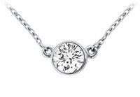 14K White Gold : Bezel Set Round Diamond Solitaire Pendant - 0.15 CT. TW.
