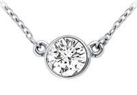 14K White Gold : Bezel Set Round Diamond Solitaire Pendant - 0.75 CT. TW.
