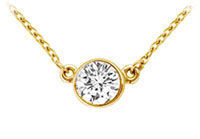 14K Yellow Gold : Bezel Set Round Diamond Solitaire Pendant - 0.15 CT. TW.