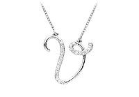 Diamond Letter V Script Initial Pendant : 14K White Gold - 0.15 CT Diamonds