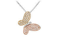 Diamond Butterfly Pendant : 14K Tri Tone ( Pink  White & Yellow ) Gold - 0.50 CT Diamonds