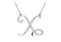 Diamond Letter X Script Initial Pendant : 14K White Gold - 0.15 CT Diamonds