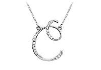 Diamond Letter C Script Initial Pendant : 14K White Gold - 0.10 CT Diamonds