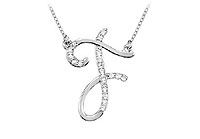 Diamond Letter F Script Initial Pendant : 14K White Gold - 0.10 CT Diamonds
