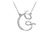 Diamond Letter G Script Initial Pendant : 14K White Gold - 0.10 CT Diamonds