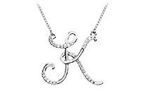 Diamond Letter K Script Initial Pendant : 14K White Gold - 0.15 CT Diamonds