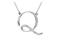 Diamond Letter Q Script Initial Pendant : 14K White Gold - 0.10 CT Diamonds