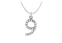 Diamond Numeric 9 Charm Pendant : 14K White Gold - 0.08 CT Diamonds