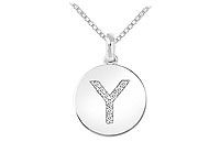 Diamond Disc Initial Y Pendant : 14K White Gold - 0.10 CT Diamonds