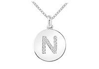 Diamond Disc Initial N Pendant : 14K White Gold - 0.15 CT Diamonds