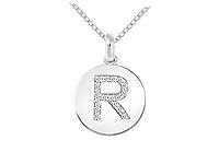 Diamond Disc Initial R Pendant : 14K White Gold - 0.20 CT Diamonds