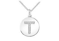 Diamond Disc Initial T Pendant : 14K White Gold - 0.10 CT Diamonds