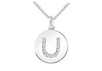 Diamond Disc Initial U Pendant : 14K White Gold - 0.15 CT Diamonds