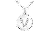 Diamond Disc Initial V Pendant : 14K White Gold - 0.10 CT Diamonds