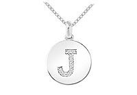 Diamond Disc Initial J Pendant : 14K White Gold - 0.10 CT Diamonds