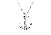 Diamond Anchor Pendant : 14K White Gold - 0.15 CT Diamonds