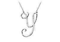 Diamond Letter Y Script Initial Pendant : 14K White Gold - 0.15 CT Diamonds