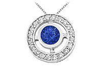 Sapphire and Diamond Circle Pendant : 14K White Gold - 0.50 CT TGW