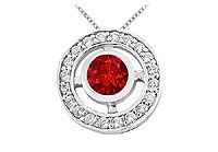Ruby and Diamond Circle Pendant : 14K White Gold - 0.50 CT TGW