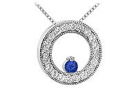 Sapphire and Diamond Circle Pendant : 14K White Gold - 1.00 CT TGW