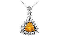 Citrine and Diamond Pendant : 14K White Gold - 0.75 CT TGW